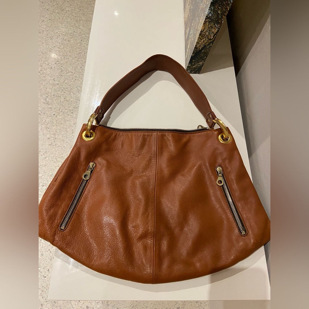 Christopher Kon Cognac Pebbled Leather Shoulder Bag